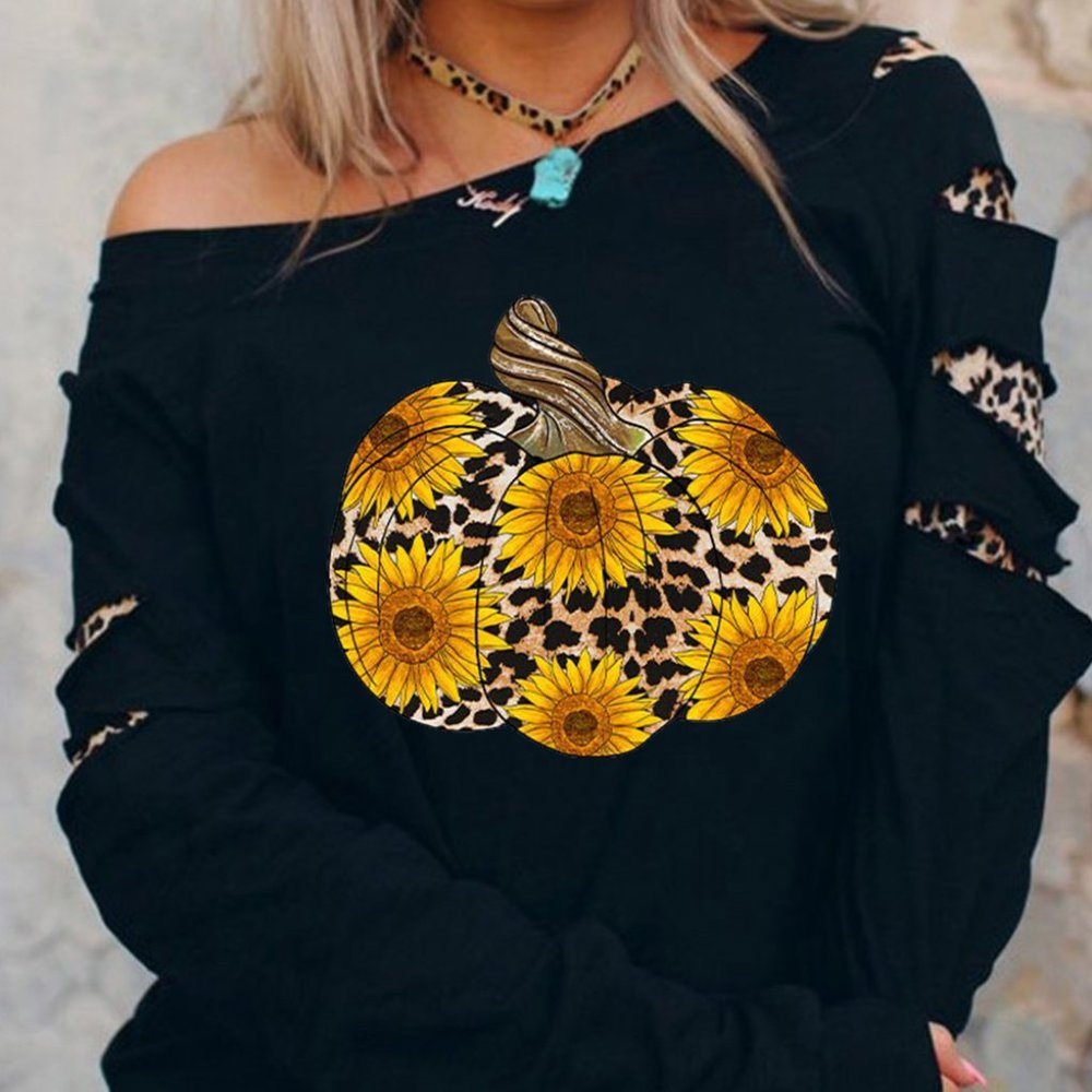 Leopard One Shoulder Sweatshirt without Necklace - Picture 3 of 7